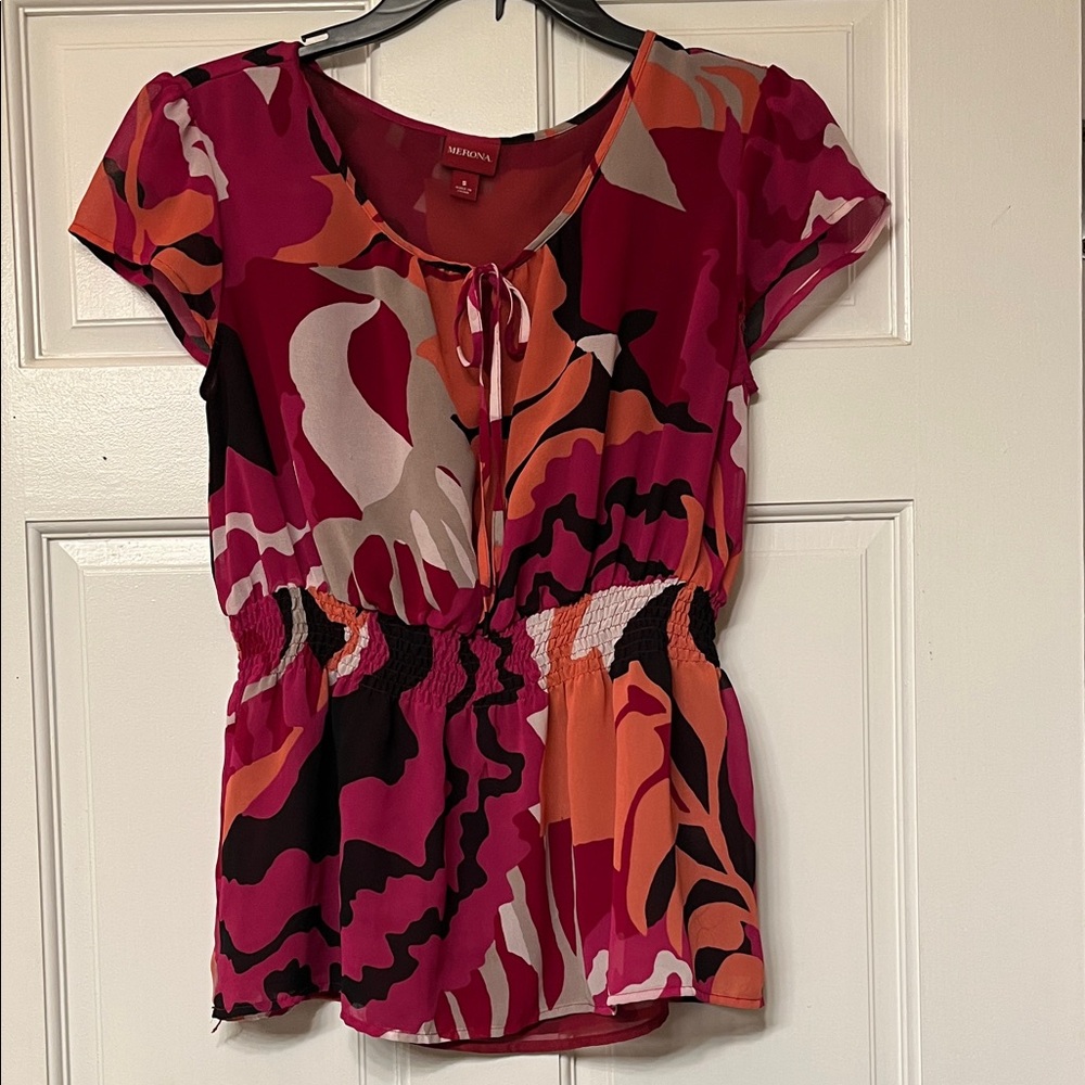 Women's Vibrant Pink and Orange Blouse
